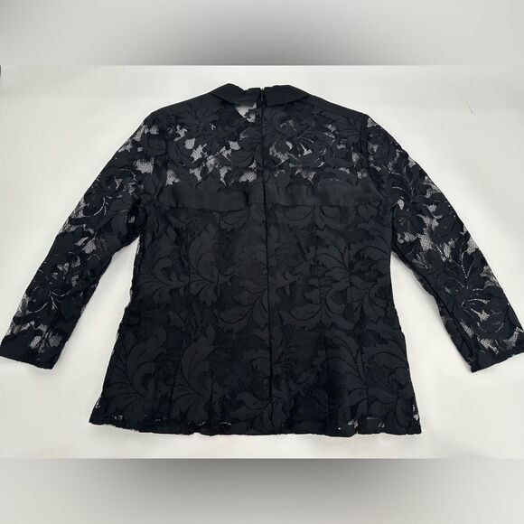 Nanette Lepore Black Flaming Love Lace Top Sheer Satin Size 6 - Picture 5 of 11